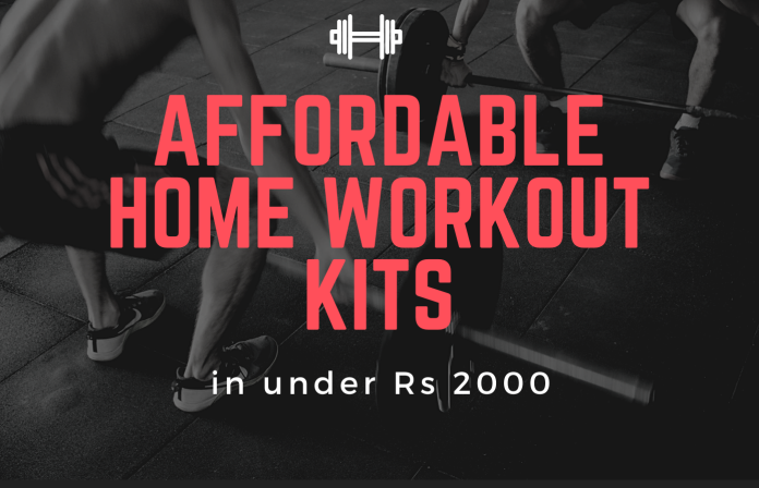 Affordable home workout kit including resistance bands, yoga mat, and dumbbells under ₹2000.